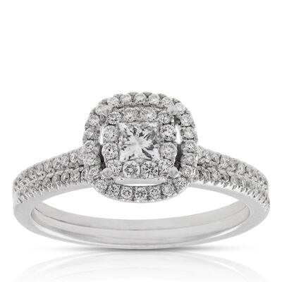 Double Halo Diamond Bridal Set 14K