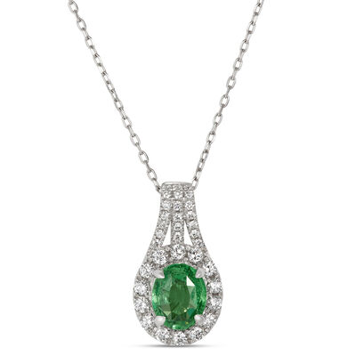 Oval Tsavorite and Diamond Pendant, 14K White Gold 