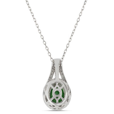 Oval Tsavorite and Diamond Pendant, 14K White Gold 