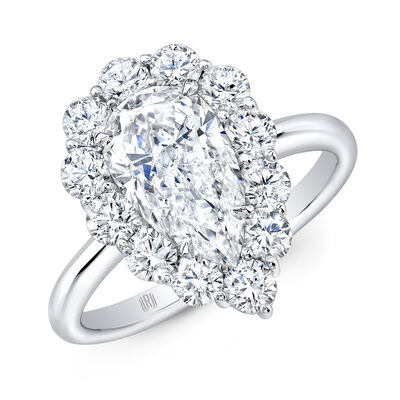 Rahaminov Pear Shaped and Round Diamond Halo Engagement Ring, 18K White Gold