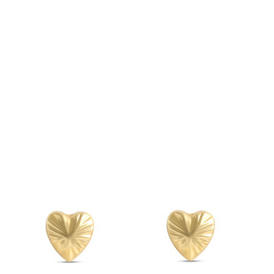 Heart Shaped Stud Earrings, 14K Yellow Gold