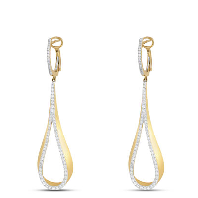 Diamond Loop Dangle Earrings, 14K Yellow Gold