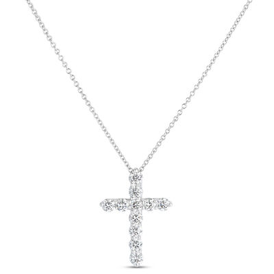 Diamond Cross Pendant, 14k White Gold