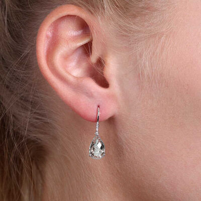 Pear Shaped White Topaz & Diamond Earrings 14K