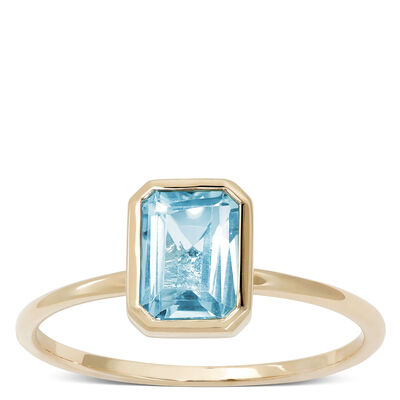 Rectangle Bezel Set Blue Topaz Ring, 14K