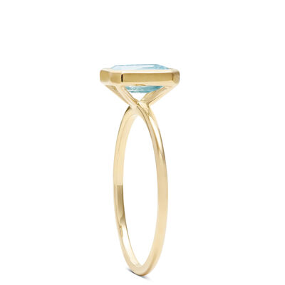 Rectangle Bezel Set Blue Topaz Ring, 14K