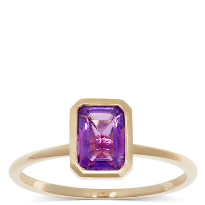 Bezel Set Emerald Cut Amethyst Ring 14K