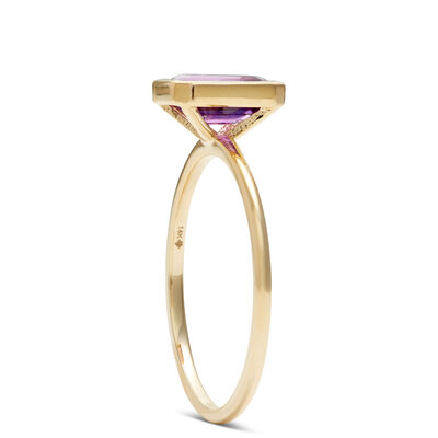 Bezel Set Emerald Cut Amethyst Ring 14K