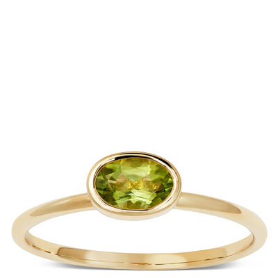 Oval Bezel Set Peridot Ring, 14K