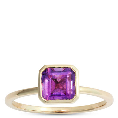 Square Bezel Set Amethyst Ring, 14K