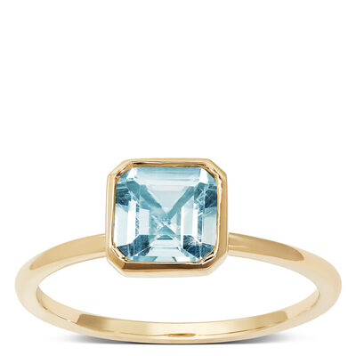 Square Bezel Set Aquamarine Ring, 14K