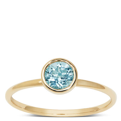 Round Bezel Set Blue Topaz Ring, 14K