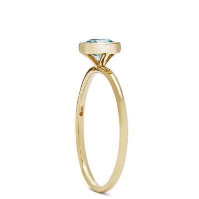 Round Bezel Set Blue Topaz Ring, 14K