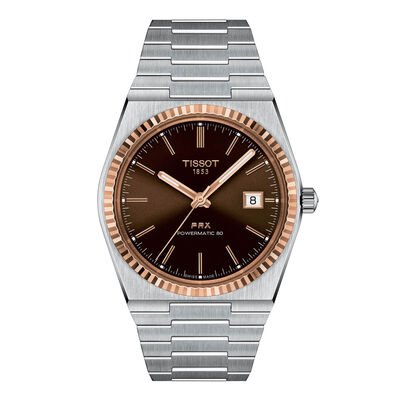 Tissot PRX Powermatic 80 Stainless Steel & 18K Gold Bezel Brown Dial Watch, 40mm
