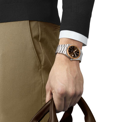Tissot PRX Powermatic 80 Stainless Steel & 18K Gold Bezel Brown Dial Watch, 40mm