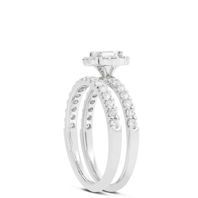 Emerald Cut Diamond Bridal Set, 14K White Gold