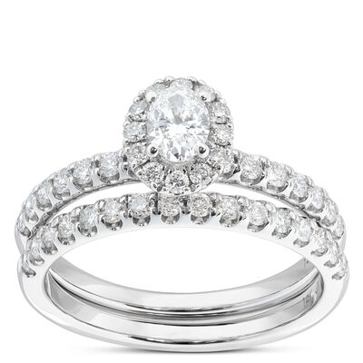 Fancy Cut Diamond Halo Bridal Set, 14K White Gold
