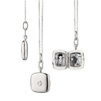 Monica Rich Kosann 18" Slim "Viv" Locket Necklace with Sapphire, Sterling Silver