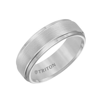 TRITON Step Edge Brushed Finish Classic Tungsten Wedding Band, 7MM