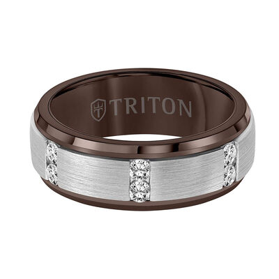 TRITON Flat Bevel Edge Stone Tungsten Wedding Band, 8MM