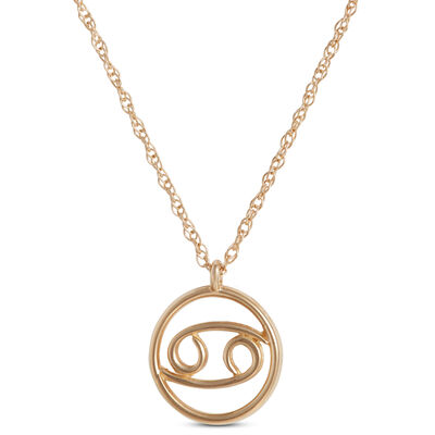 Cancer Zodiac Sign Pendant Necklace, 14K Yellow Gold