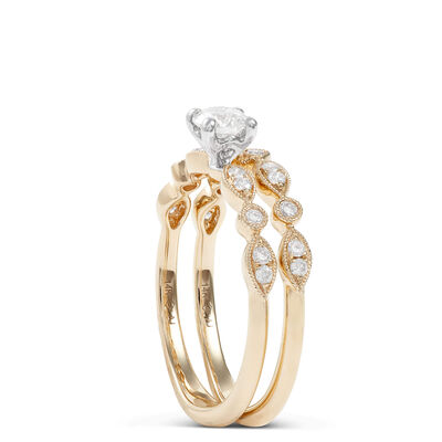 Round Cut Diamond Bridal Set, 14K Yellow Gold