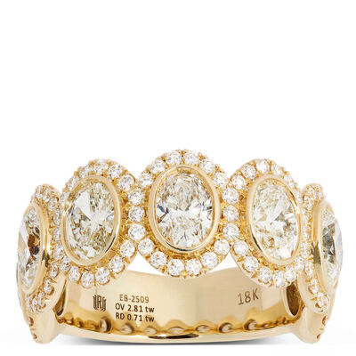 Rahaminov Oval and Emerald Cut Diamond Halo Ring, 18K Yellow Gold