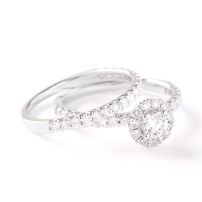 Round Diamond Bridal Set, 14K White Gold