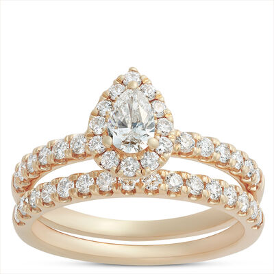 Pear Shaped Diamond Bridal Set, 14K Yellow Gold