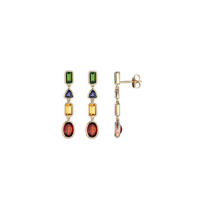 Multicolor Gemstone Drop Earrings, 14K Yellow Gold
