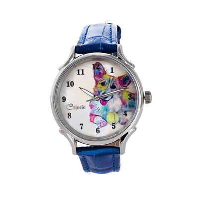 Celeste Corgi Dog Breed Mother of Pearl Dial Watch, 35mm