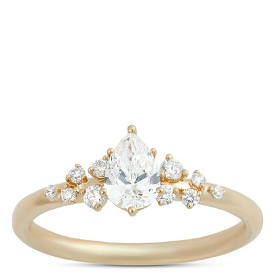 Pear Shape Diamond Engagement Ring, 14K Yellow Gold