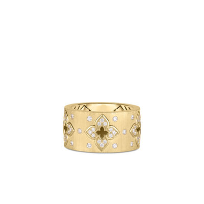 Roberto Coin 18k Yellow Gold Ventian Princess Diamond & Satin Finish Flower Ring