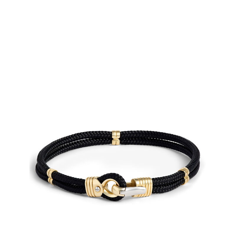 Toscano 8.5-Inch Black Braided Cord Bracelet, 14K White and Yellow Gold image number 0
