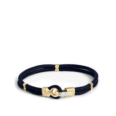 Toscano 8.5-Inch Blue Braided Cord Bracelet, 14K White and Yellow Gold