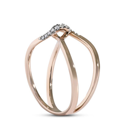 Double Wave Diamond Ring, 14K Rose Gold