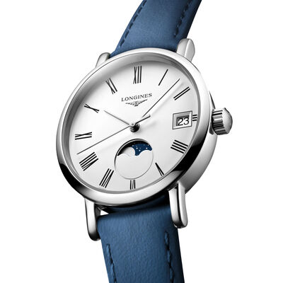 Longines Elegant Collection Moon Phase White Dial Watch, 30mm
