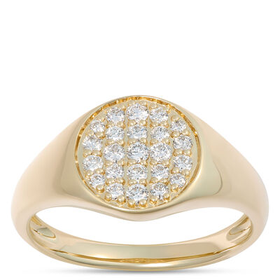 Ladies Signet Ring with Diamond Cluster in 14K Yellow Gold