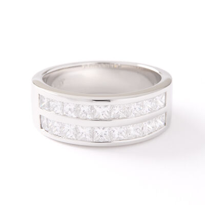 Two Row Princess Cut Diamond Band, Platinum Size 6.5