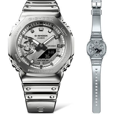 G-Shock G-Steel Fine Metallic Vapor Silver 2100 Series Gray Dial Watch, 44.4mm