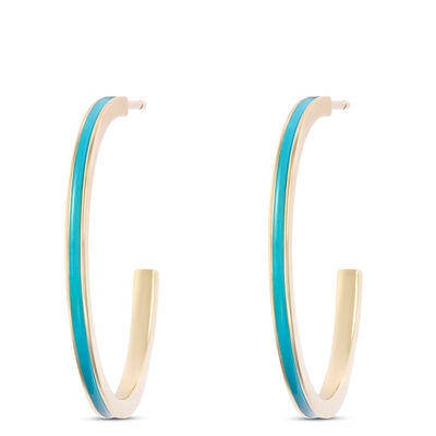 Toscano Turquoise Enamel Hoop Earrings, 14k Yellow Gold