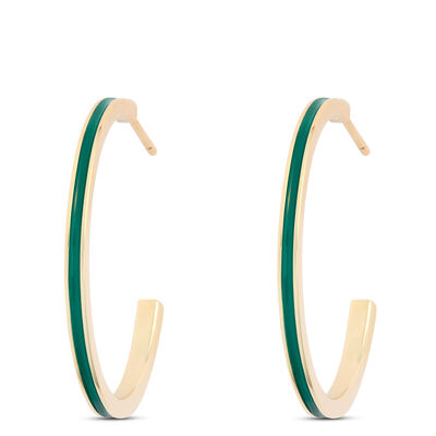 Toscano Green Enamel Hoop Earrings, 14k Yellow Gold