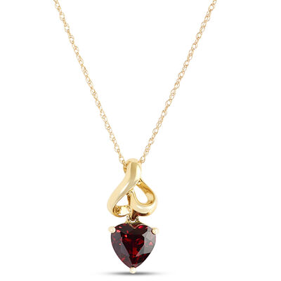 Heart Shaped Garnet Pendant Necklace, 14K Yellow Gold